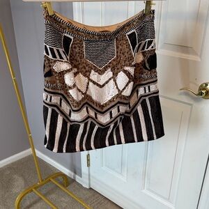 Candela x Free People Beaded Black and Brown Mini Skirt Size SM